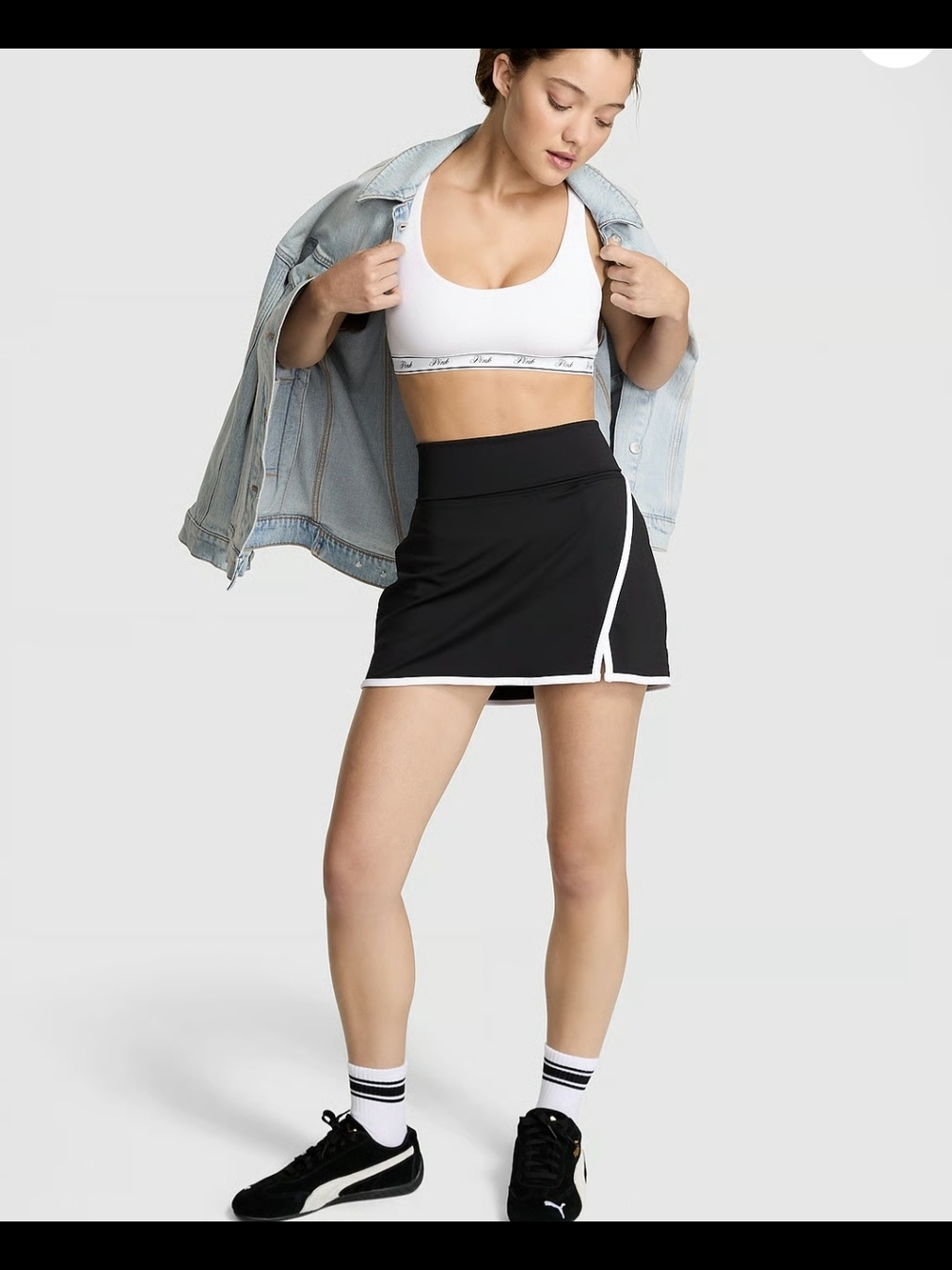 PINK BLack Tennis Skort with White Trim